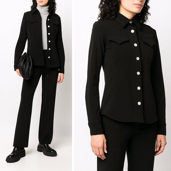 NWT Proenza Schouler White Label Crepe Seamed Shirt Jacket Shacket Black Western - Picture 1 of 11